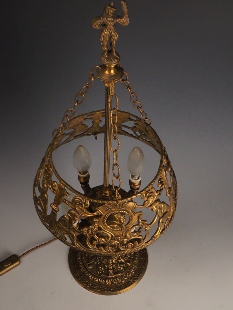 Lighting Antique 19th Century Dutch Bouillotte Style Table Lamp With Suspended Shade photo