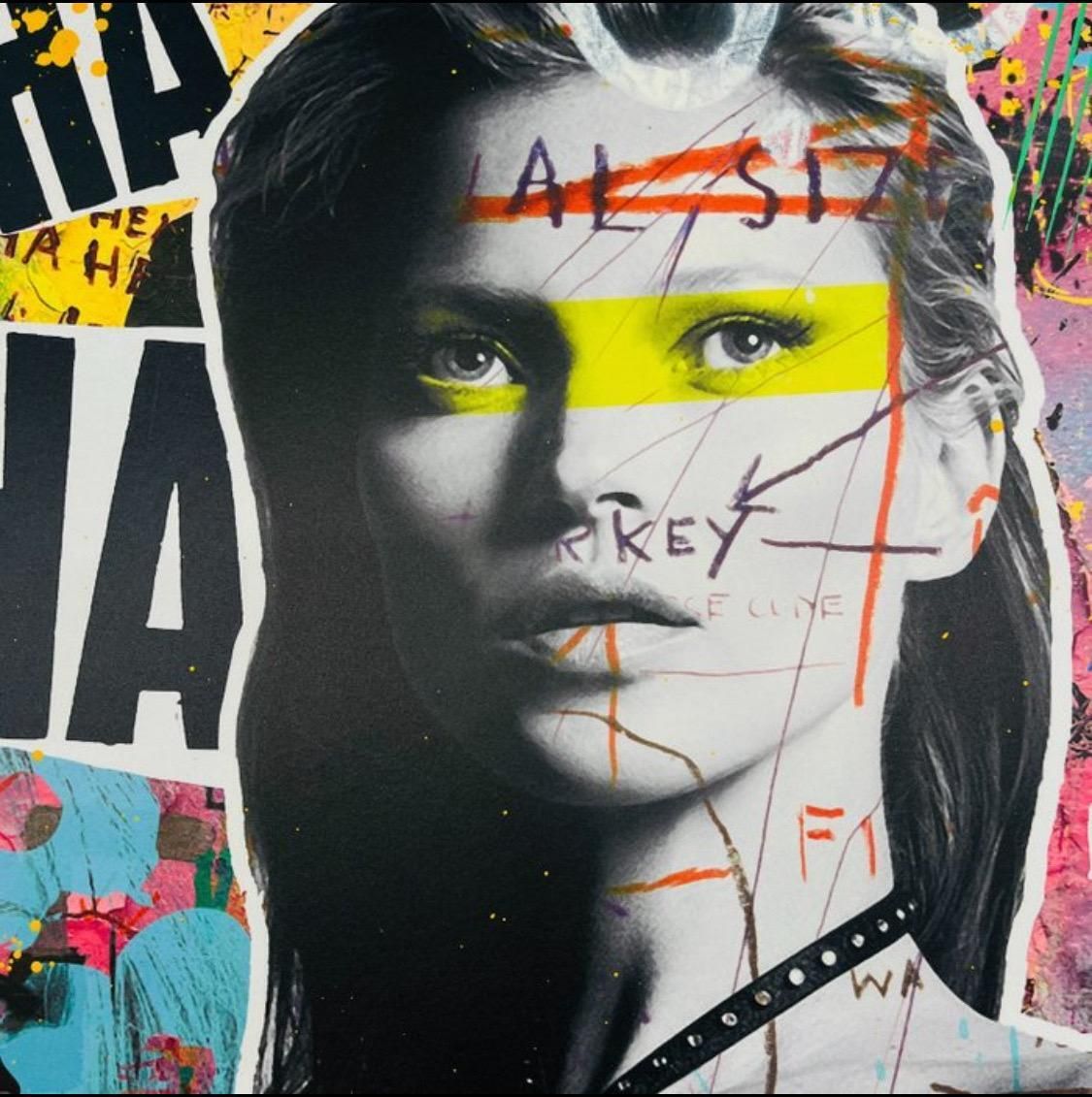 Kate Moss, A Street Art Mixed Media On Paper, Embellished By Hand By Airoh photo buy