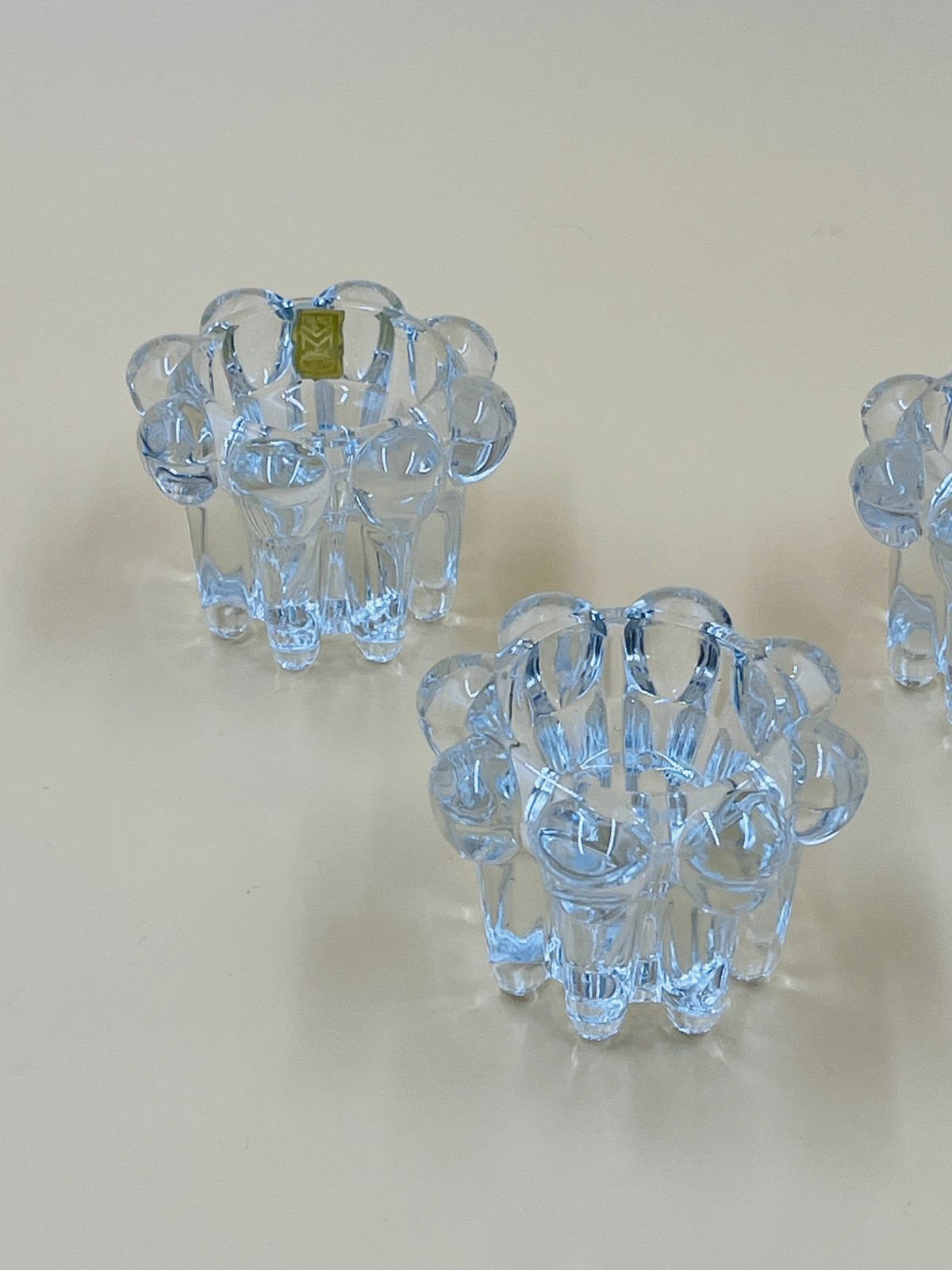 Set Of 3 Vintage Glass Candle Holders – Glassware From Reims photo for sale