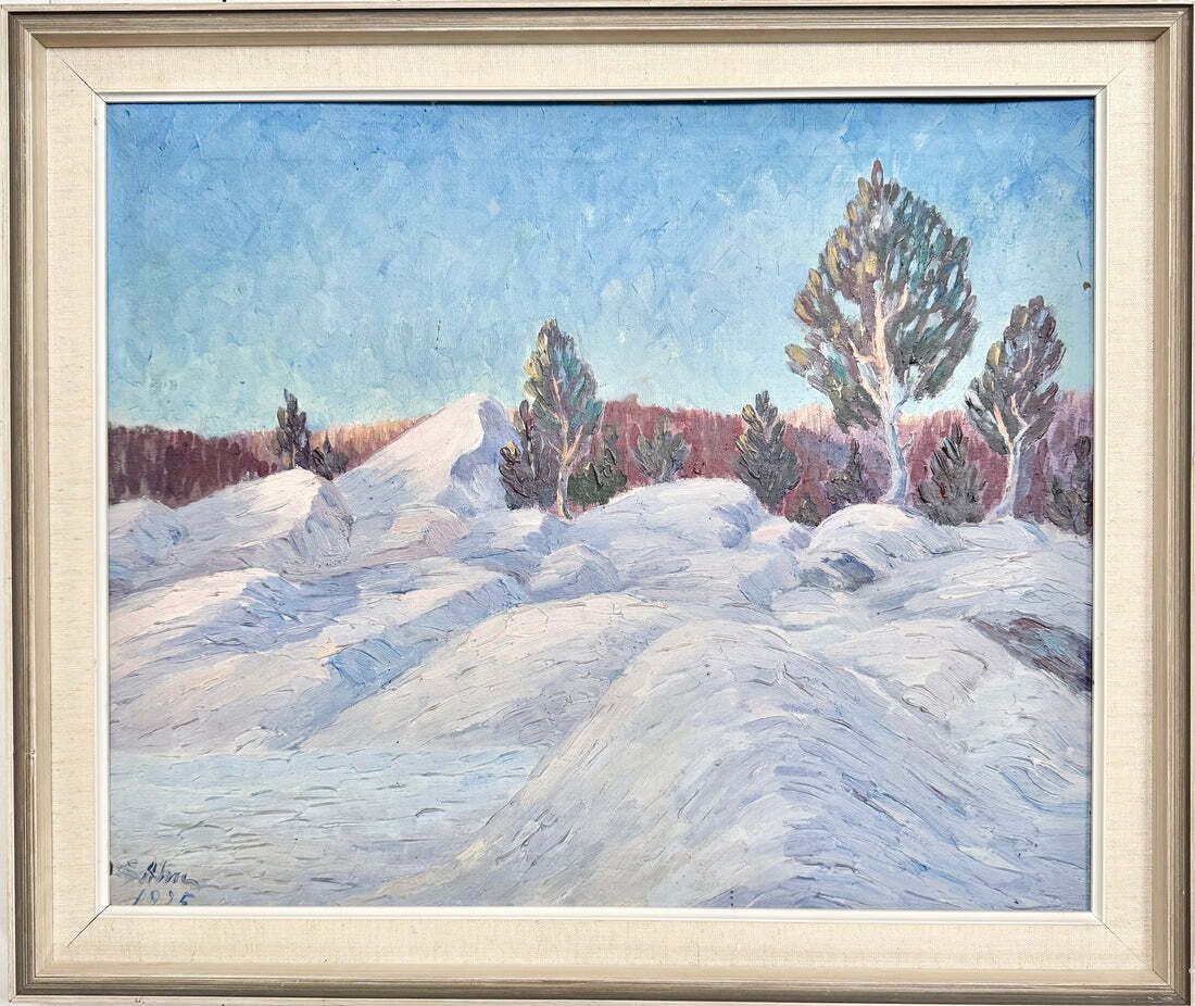 Nordic Winter 1925 Antique Swedish Oil Painting