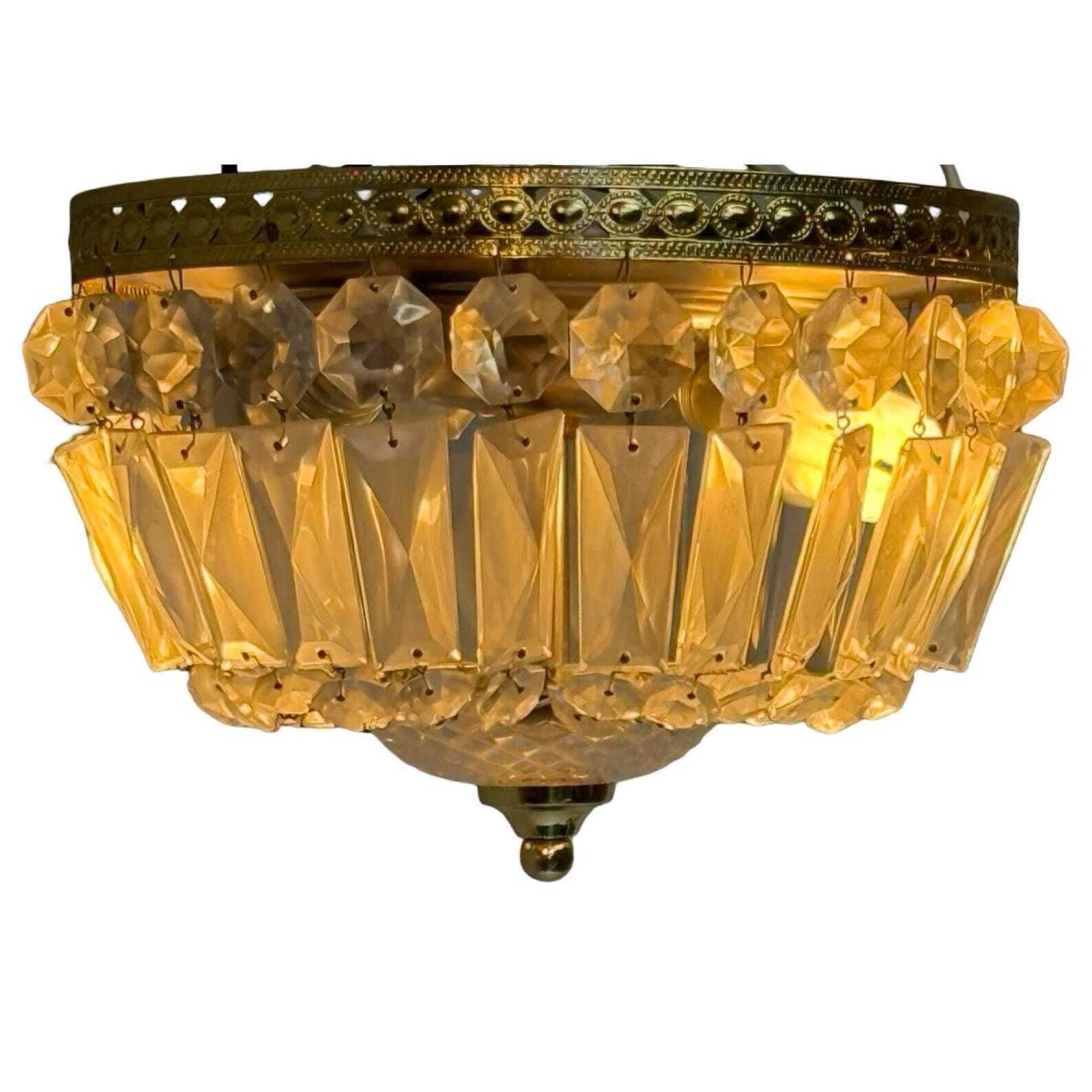 Lustrerie Deknudt   Chrystal Glass And Brass Appliqué/ Ceiling Mounted Lamp   Ca. 1980's   Crown Shaped photo Lighting