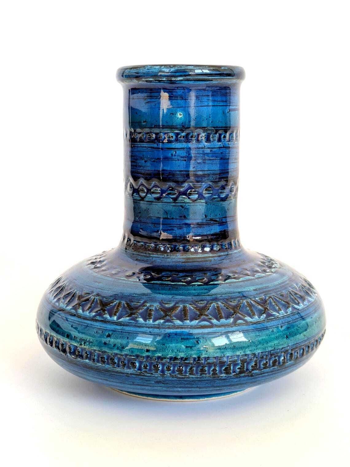 Bitossi Rimini Blu Ceramic Vase, Aldo Londi Mid Century Italian Design