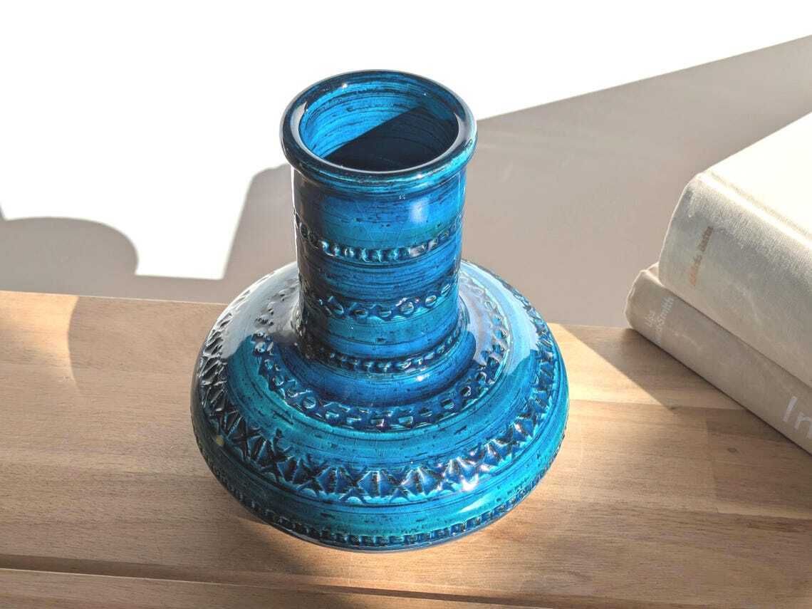 Bitossi Rimini Blu Ceramic Vase, Aldo Londi Mid Century Italian Design photo for sale