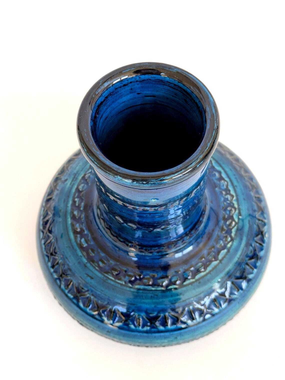 photo for sale Bitossi Rimini Blu Ceramic Vase, Aldo Londi Mid Century Italian Design