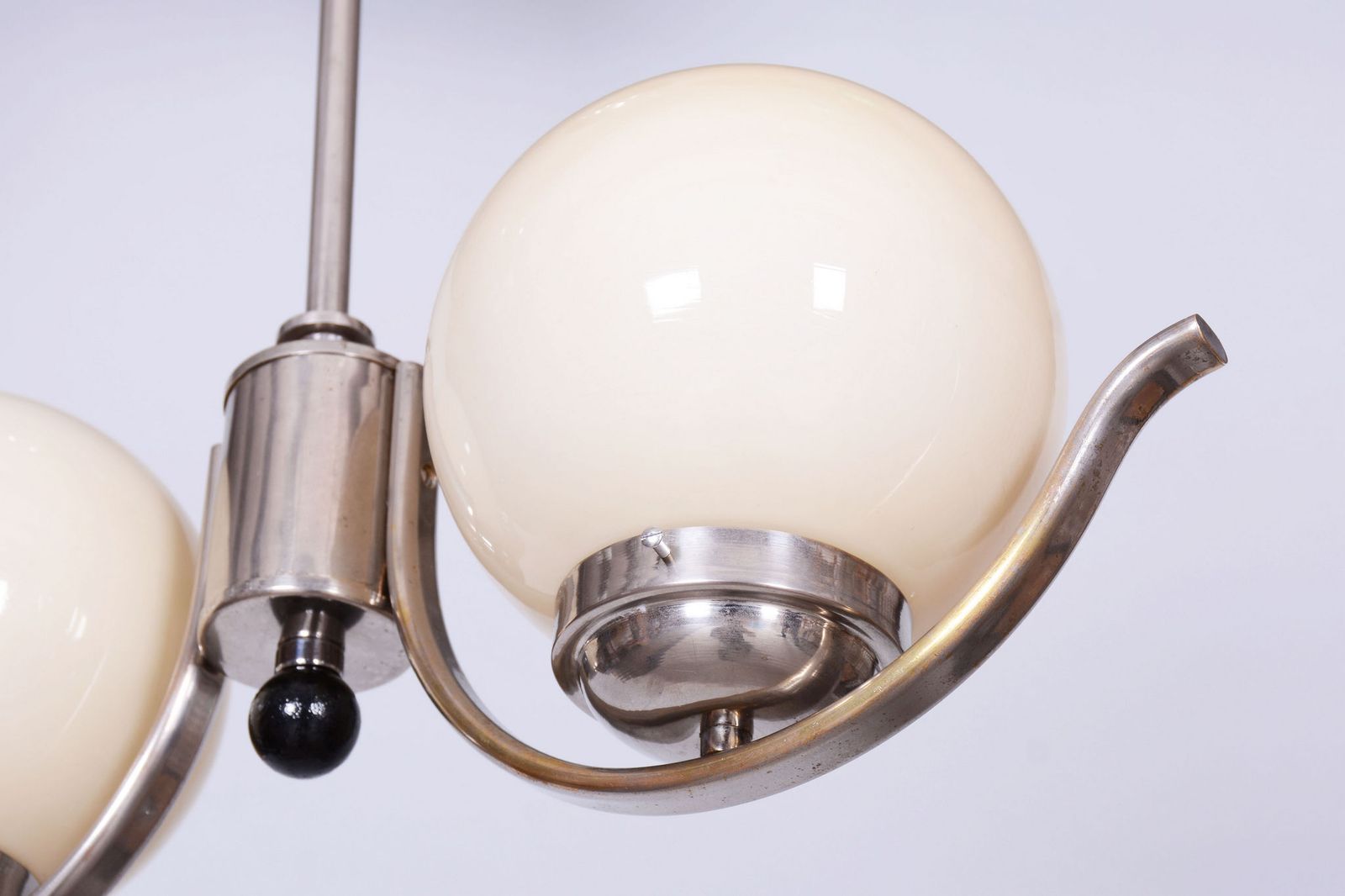 Restored Bauhaus Chandelier, Chrome Plated Steel, Opaline Glass, Czech, 1930s photo 800.0