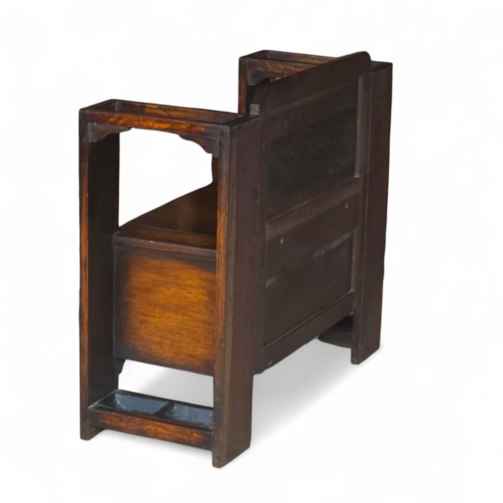 Furniture Vintage 1930s Oak Monk’s Bench Hall Settle With Umbrella Stands Jacobean Style photo
