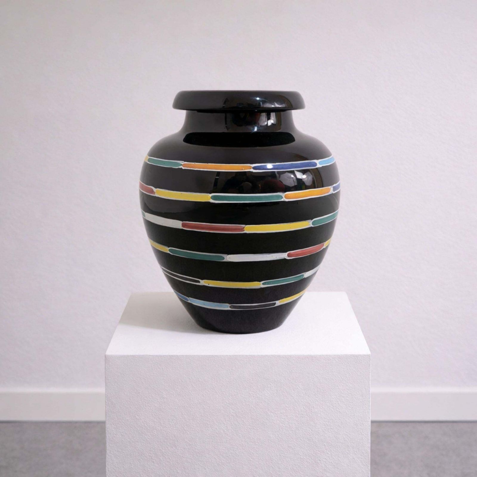 Mid Century Ceramic Vase Black Glazed By Piero Dorazio For Deruta, Italy photo buy