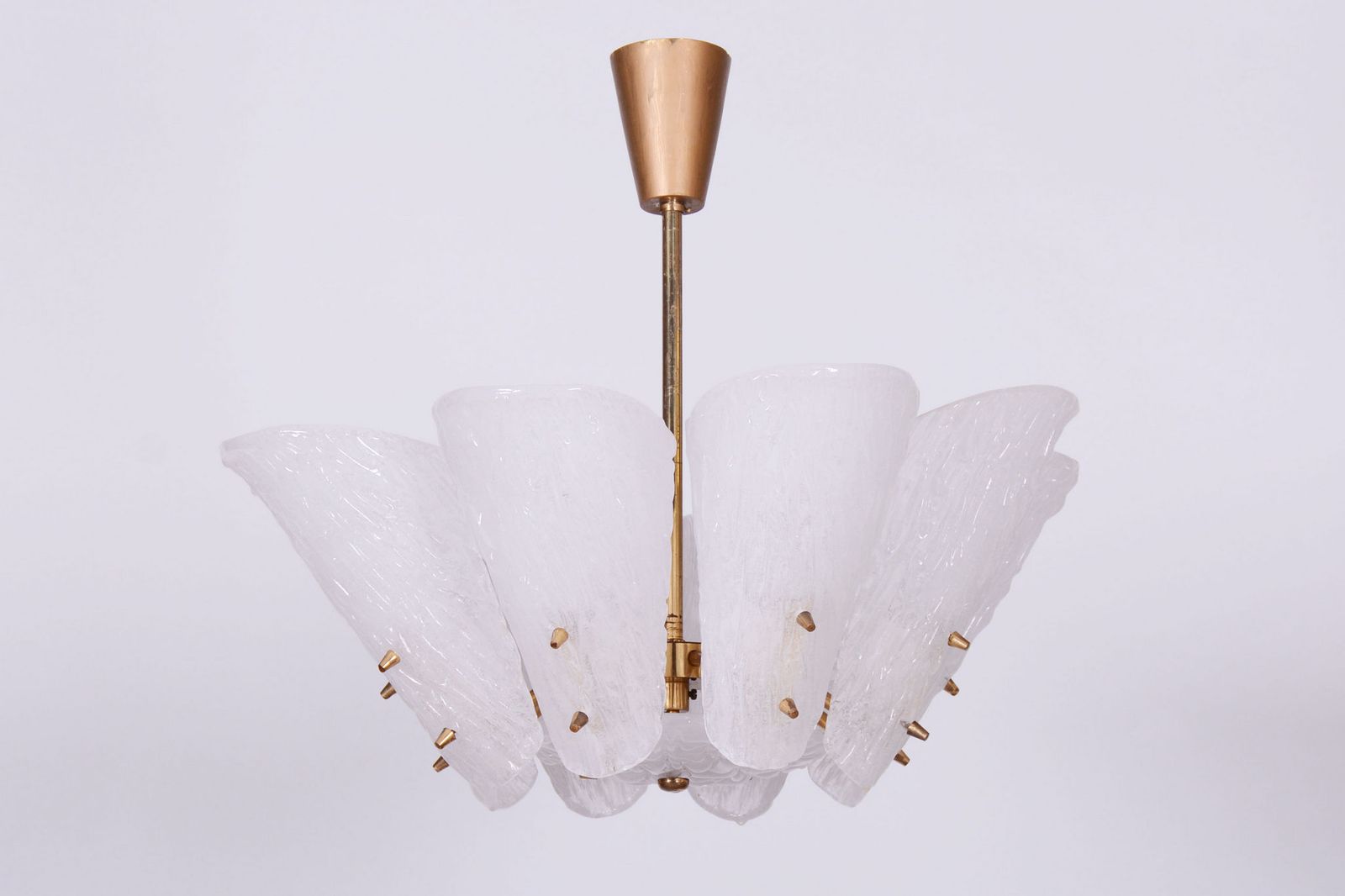 Restored Mid Century Chandelier, By J. T. Kalmar, Brass, Glass, Austria, 1950s