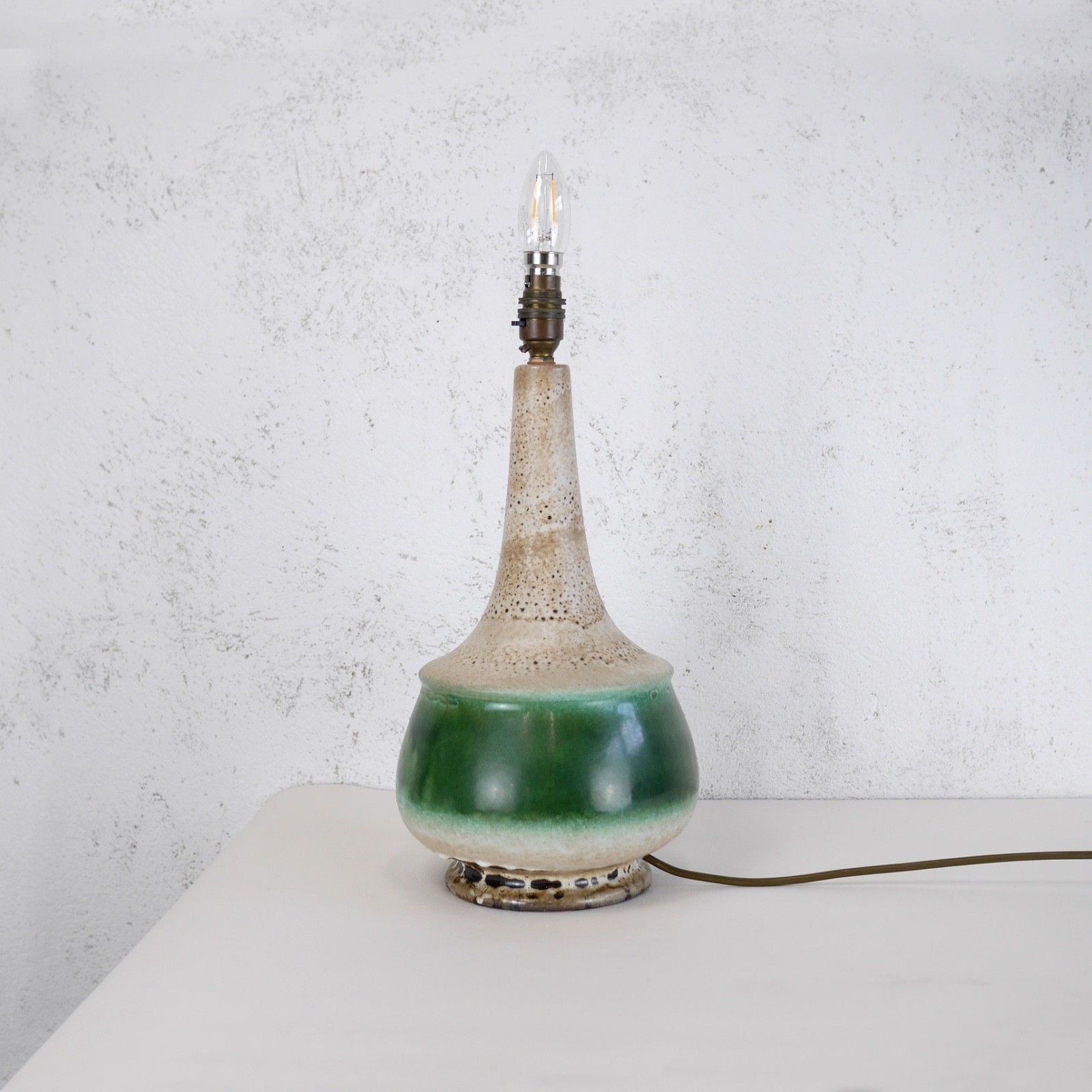 Vintage Mid Century Studio Pottery Lamp Shade Egg Shell Green #102897 photo vinterior