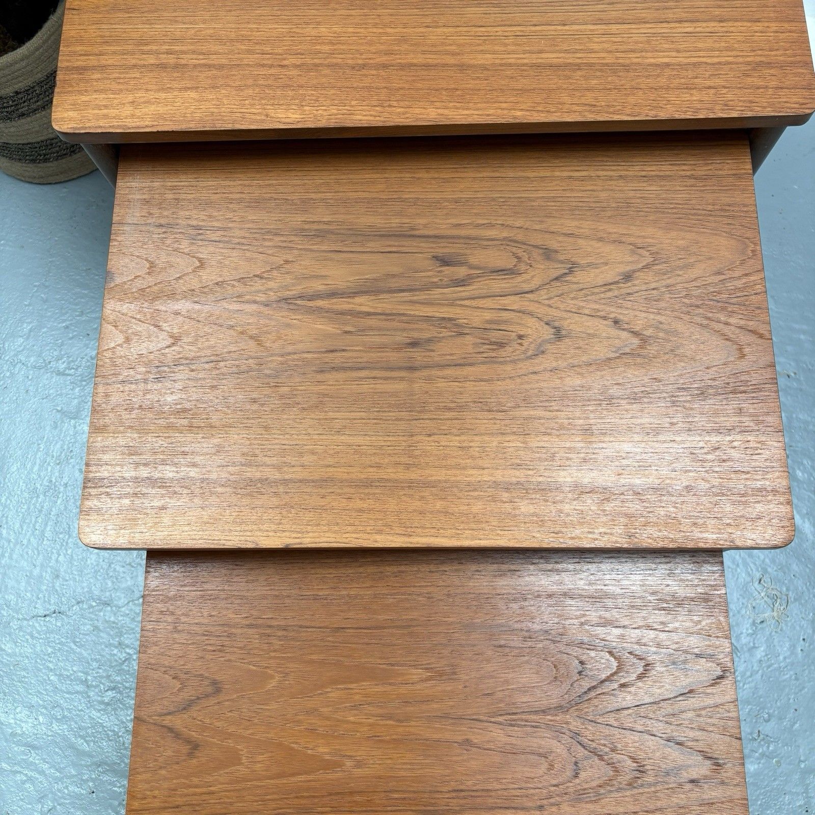 Danish Midcentury Modernist Nest Of Three Tables In Teak & Rosewood photo Furniture