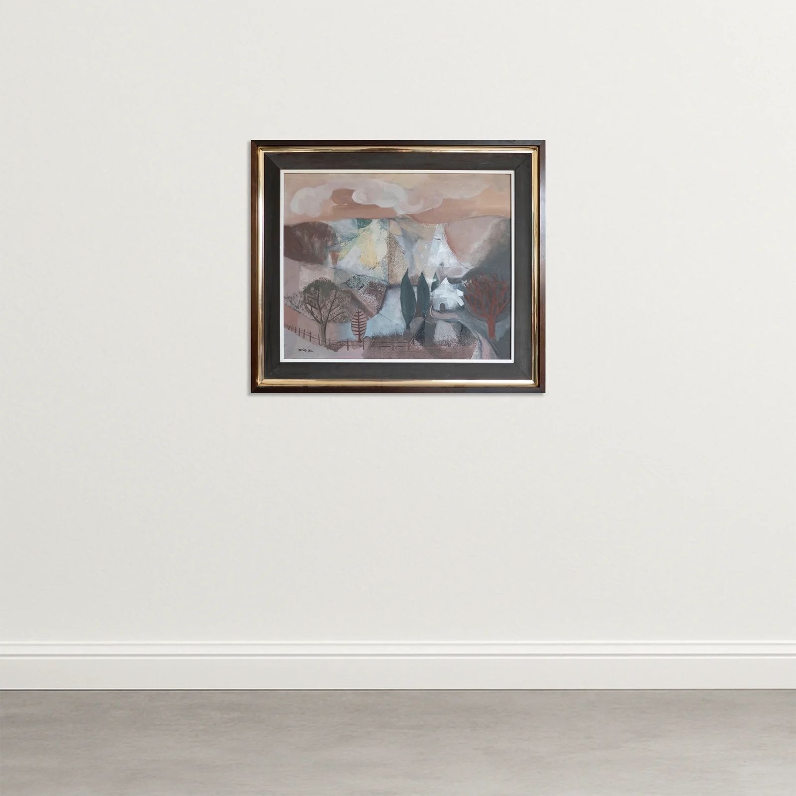 Mid Century Catalan Landscape – Original Mixed Media By Tomàs Bel photo furniture