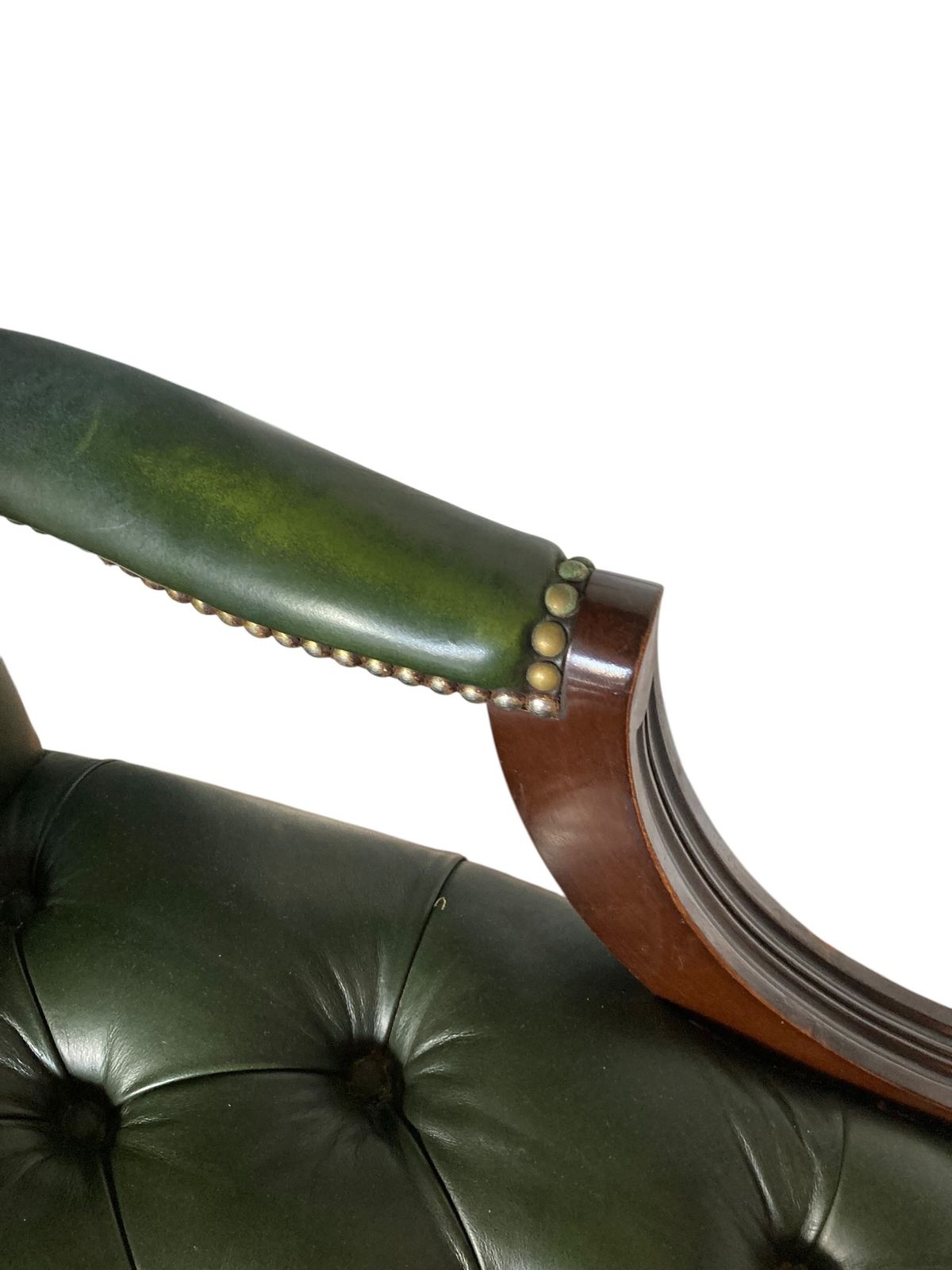 Antique Green Leather Gainsborough Chesterfield Style Swivel Office Chair photo vinterior