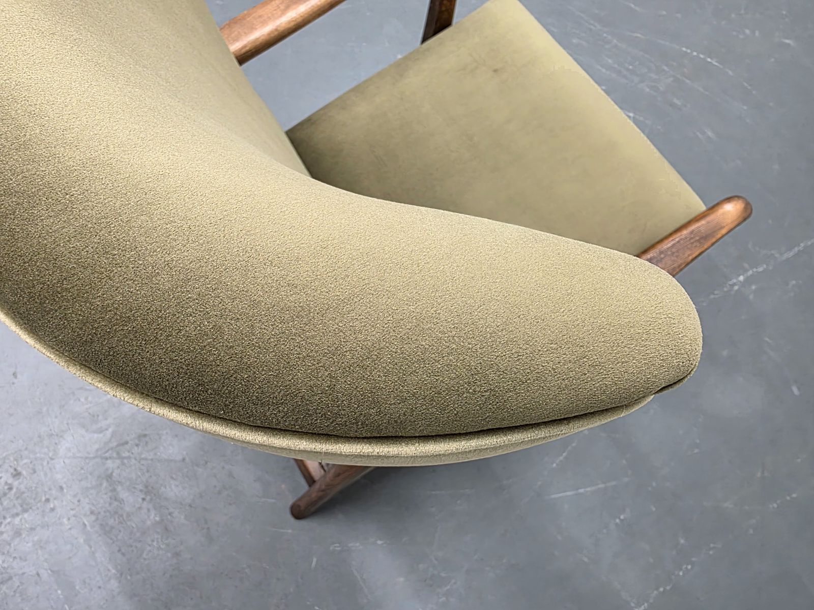 1950's Danish Wingback Recliner Armchair In Green Velvet photo for sale
