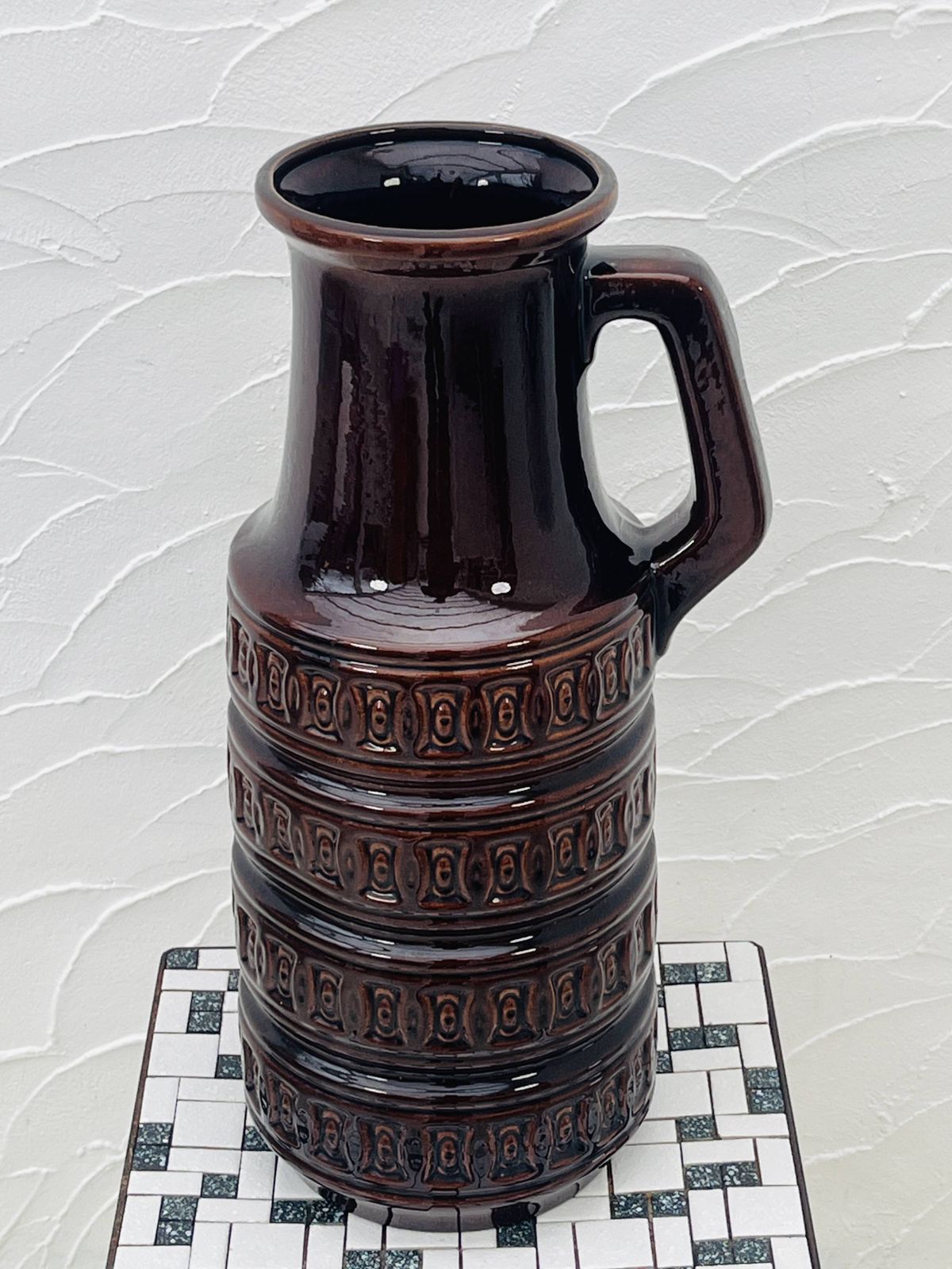 photo for sale Brown Vase With Geometric Relief From The 1970s, West Germany