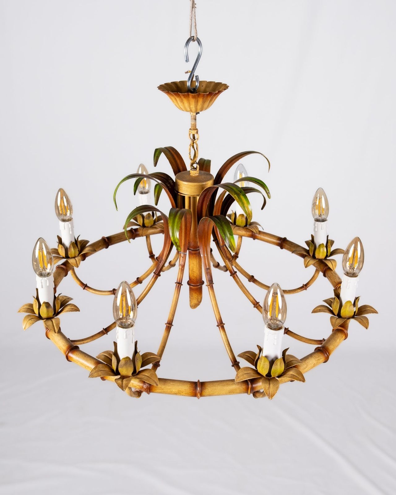 Italian Faux Bamboo Chandelier, Made In Italy, 1960s photo for sale