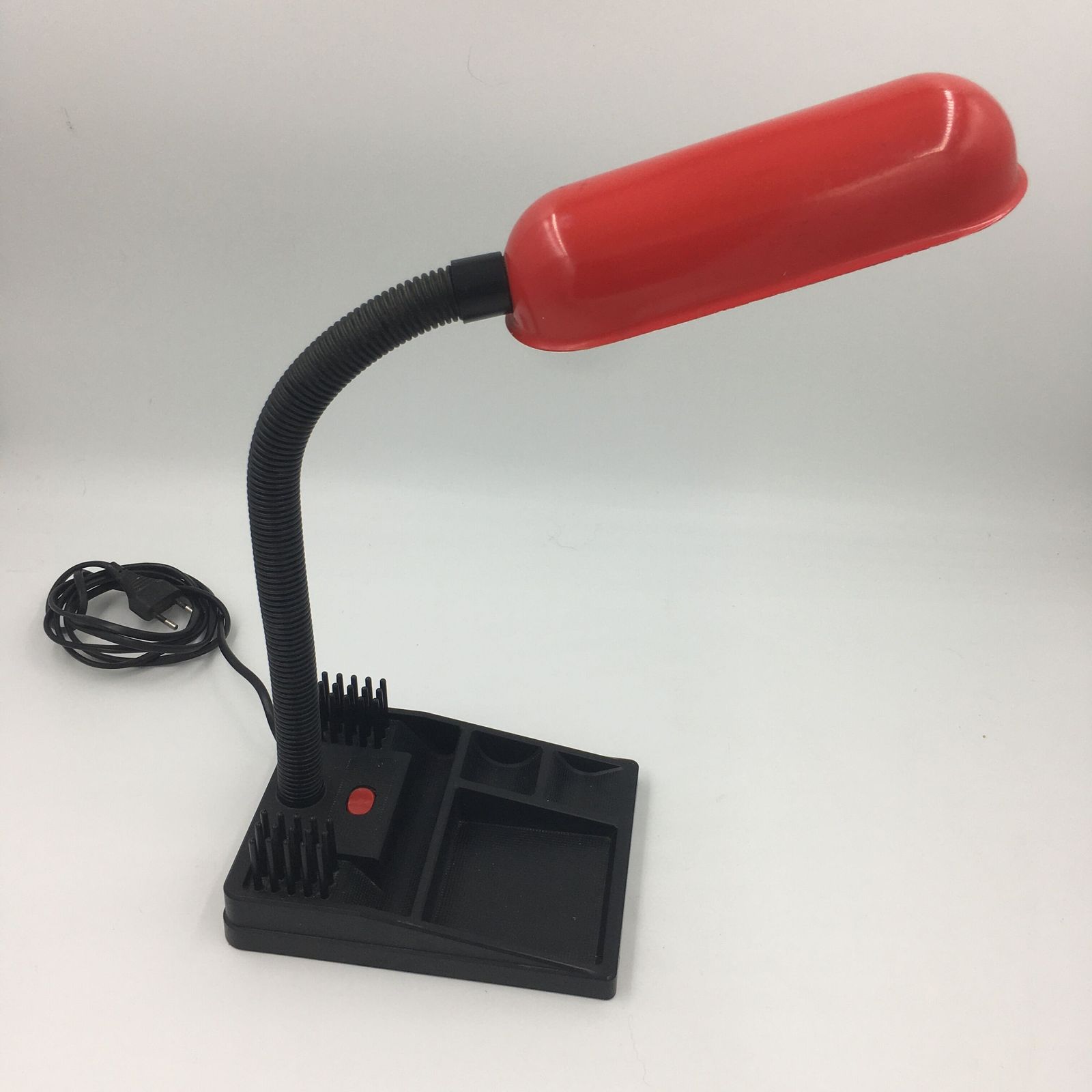 Duo Of Red And Black Flexible Desk Lamps With Pencil Holder photo furniture