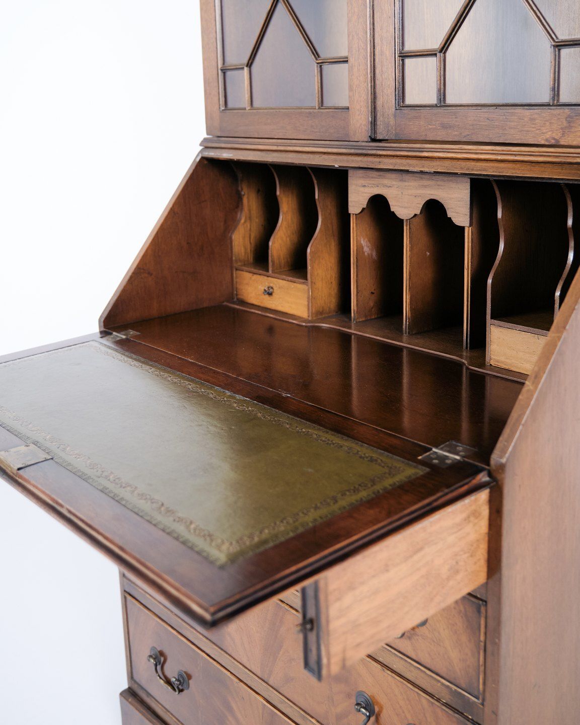 Secretary With Desk And Display Case In Mahogany, English Style, 1890 photo vintage