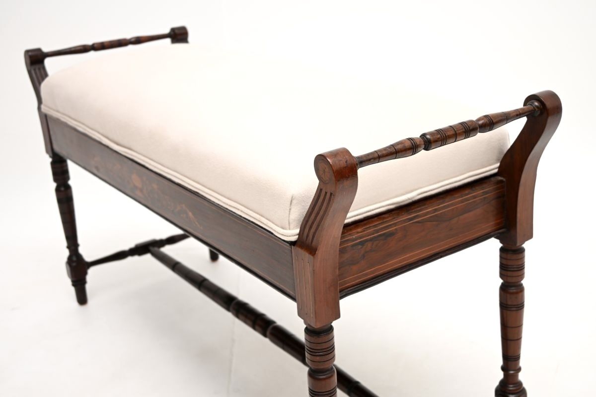 Antique Victorian Inlaid Rosewood Piano Duet Stool photo vintage