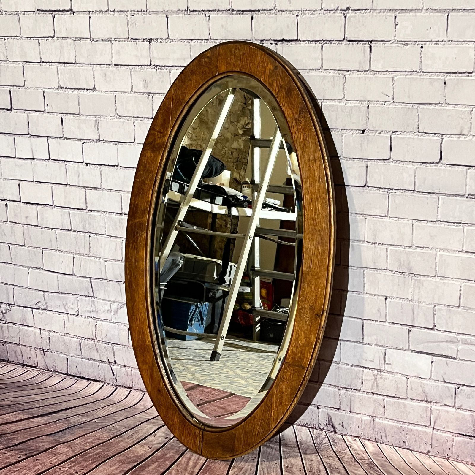 Ovale Houten Spiegel Met Geslepen Rand, 93x54 Cm photo for sale