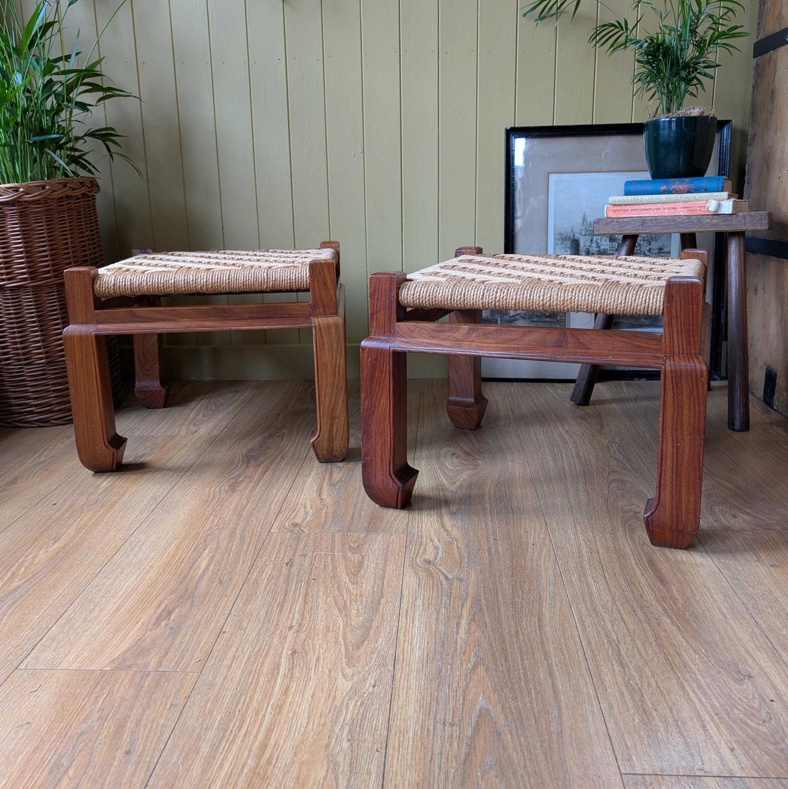 photo furniture Pair Of Mid Century Woven Foot Stools