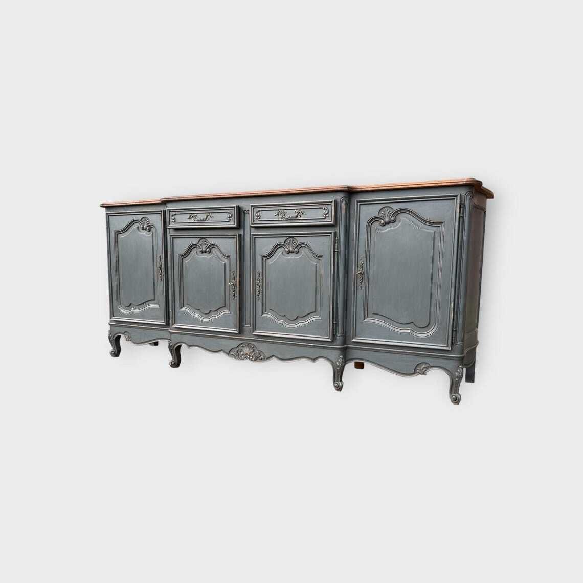 Stunning Vintage Carved Ornate Painted French Sideboard Buffet 4 Door 2 Drawer