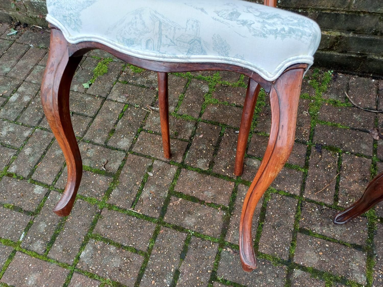 photo for sale Top Quality Pair Antique Rosewood Balloon Back Dining Chairs Victorian Style Upholstered Toile Seats Occasional Vintage