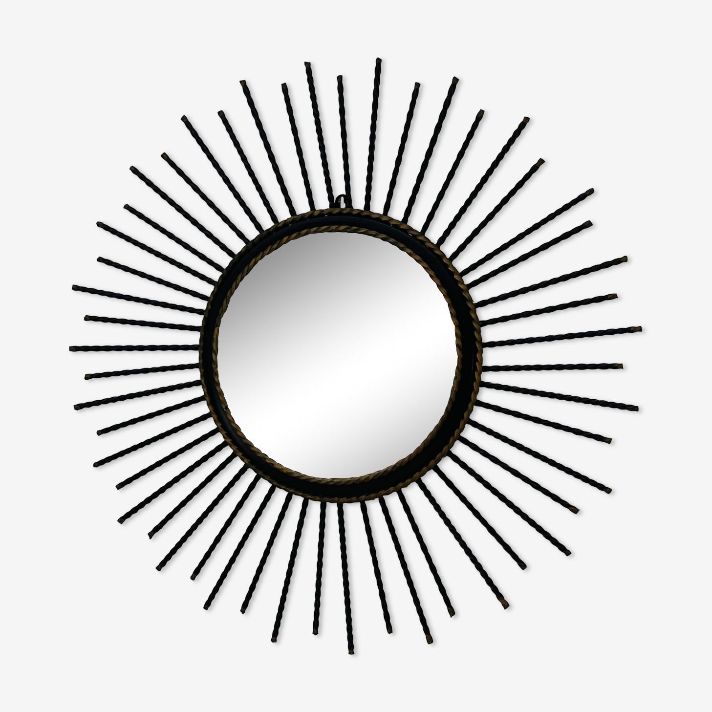 Vintage Jaren 1960 Zwart Gouden Metalen Sunburst Spiegel
