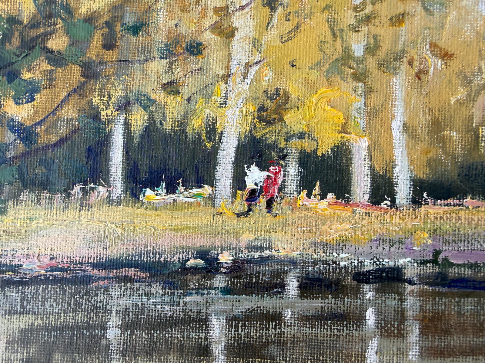 Antoni Sadurni Impressionist Lakeside Landscape With Figures Catalan School Oil Painting 1980 photo 1250.0