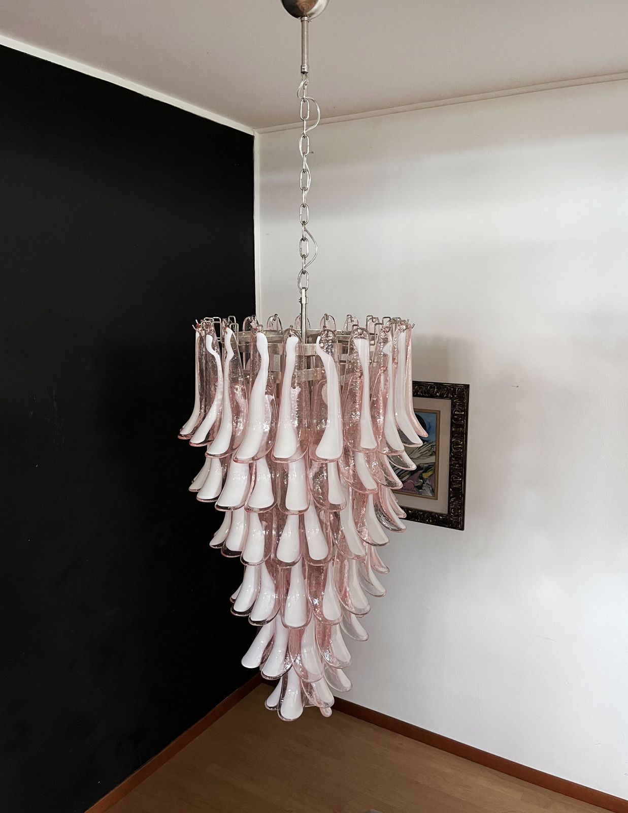 2360.0 Huge Italian Murano Glass Spiral Chandelier   83 Pink Glass Petals photo