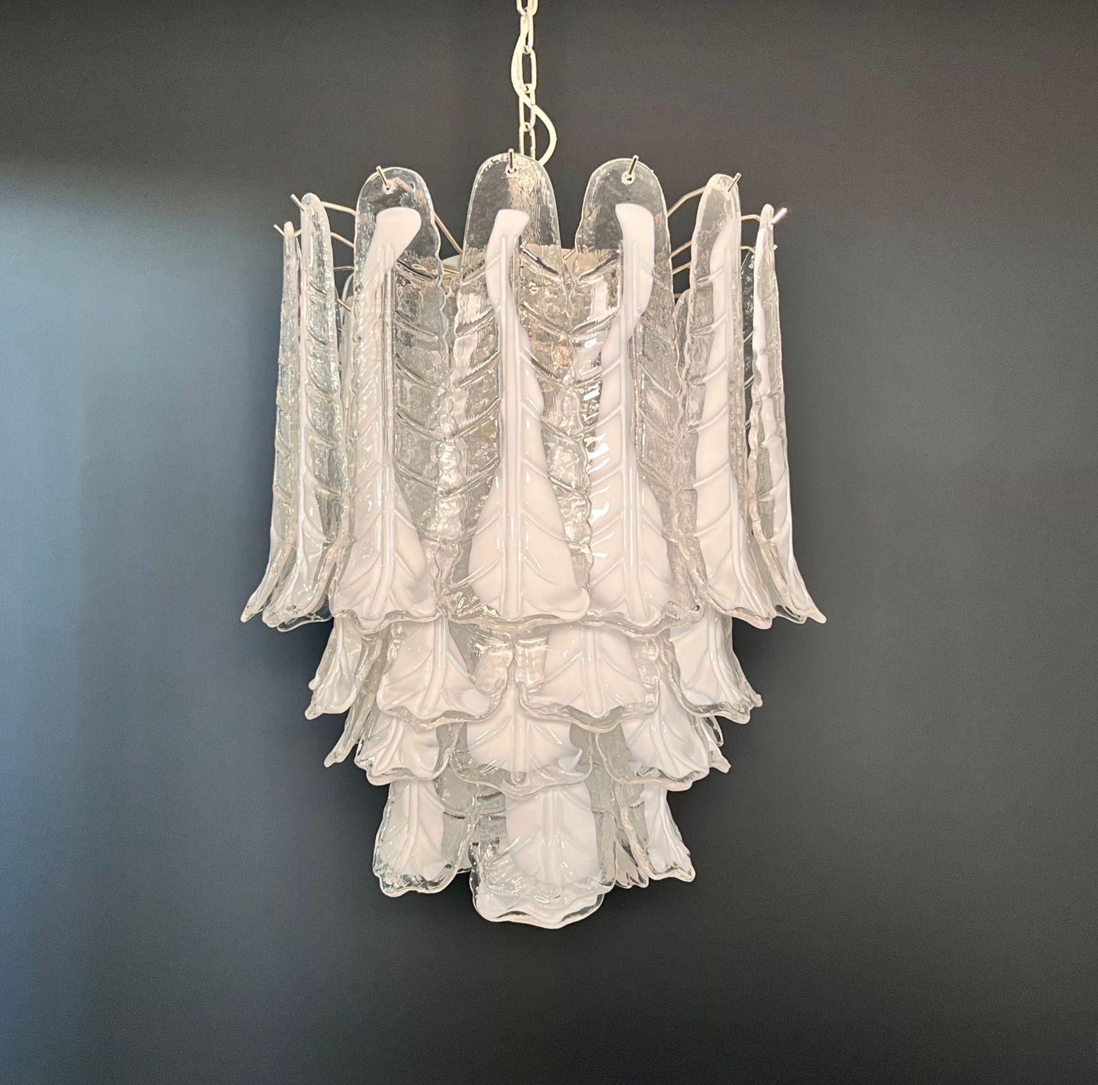 Italian Vintage Murano Chandelier 41 Glass Lattimo Necktie