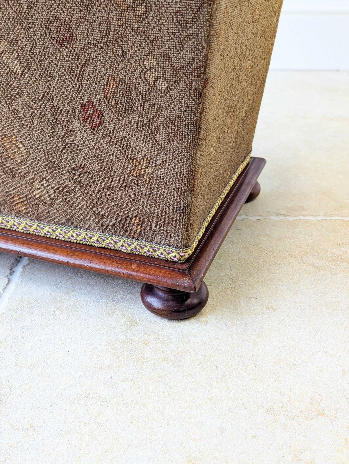 Antique Victorian Mahogany Upholstered Ottoman photo vinterior
