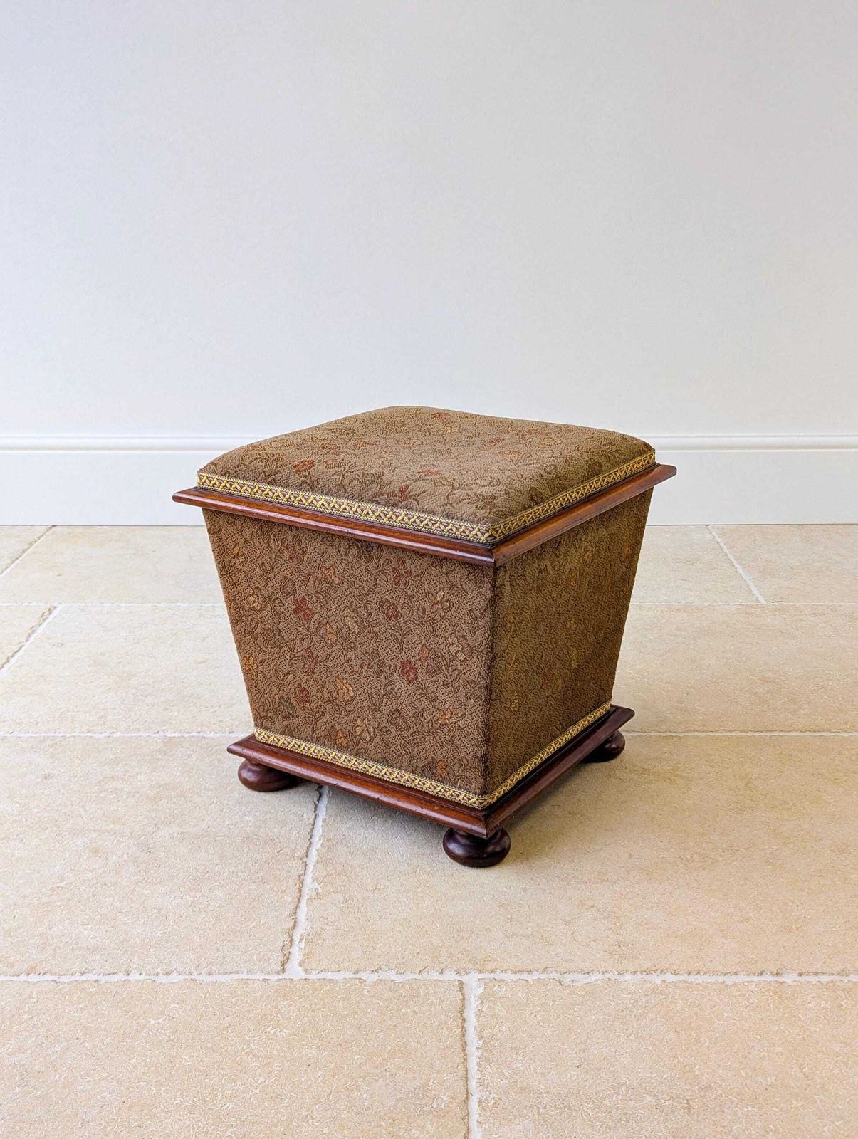 Antique Victorian Mahogany Upholstered Ottoman photo buy