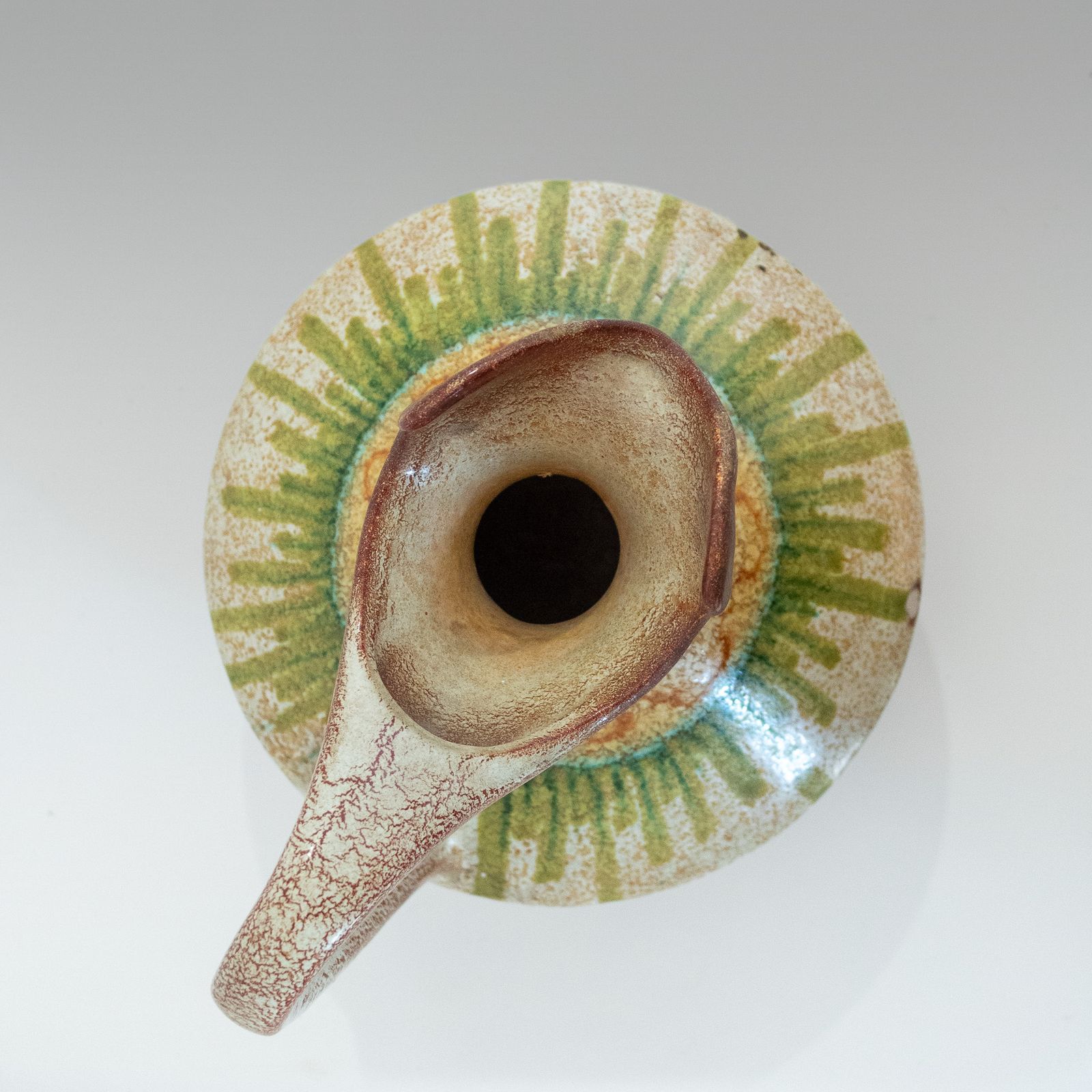 photo furniture 1960s Italian Modern Ceramic Jug, Beige And Green, Bertoncello Manufacturer