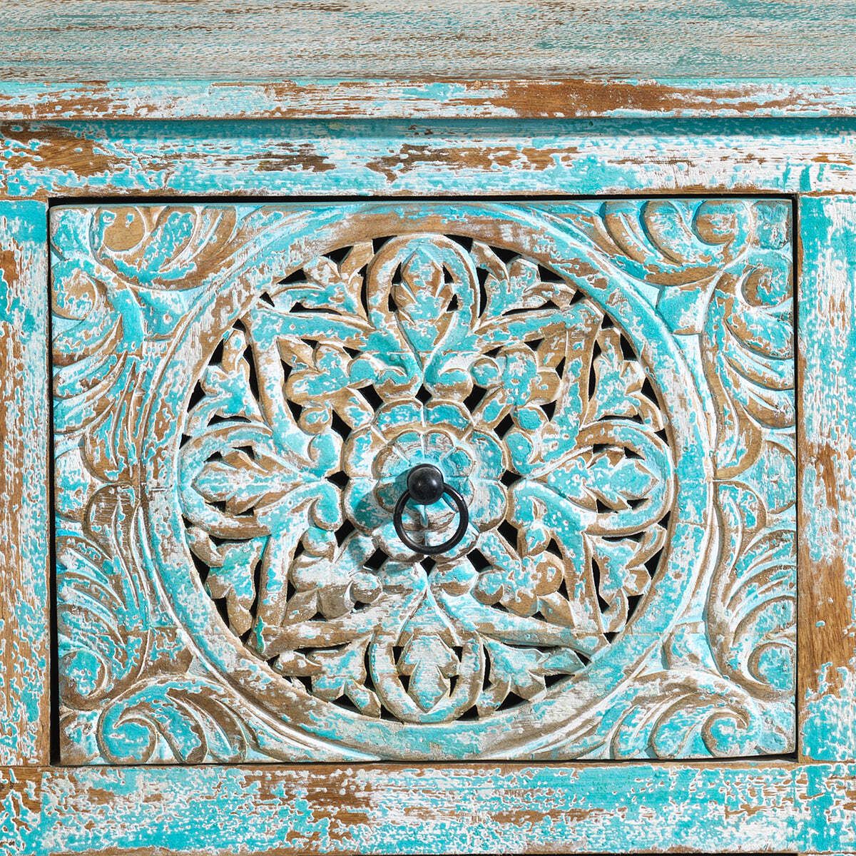 Carved Distressed Blue Six Drawer Chest photo buy