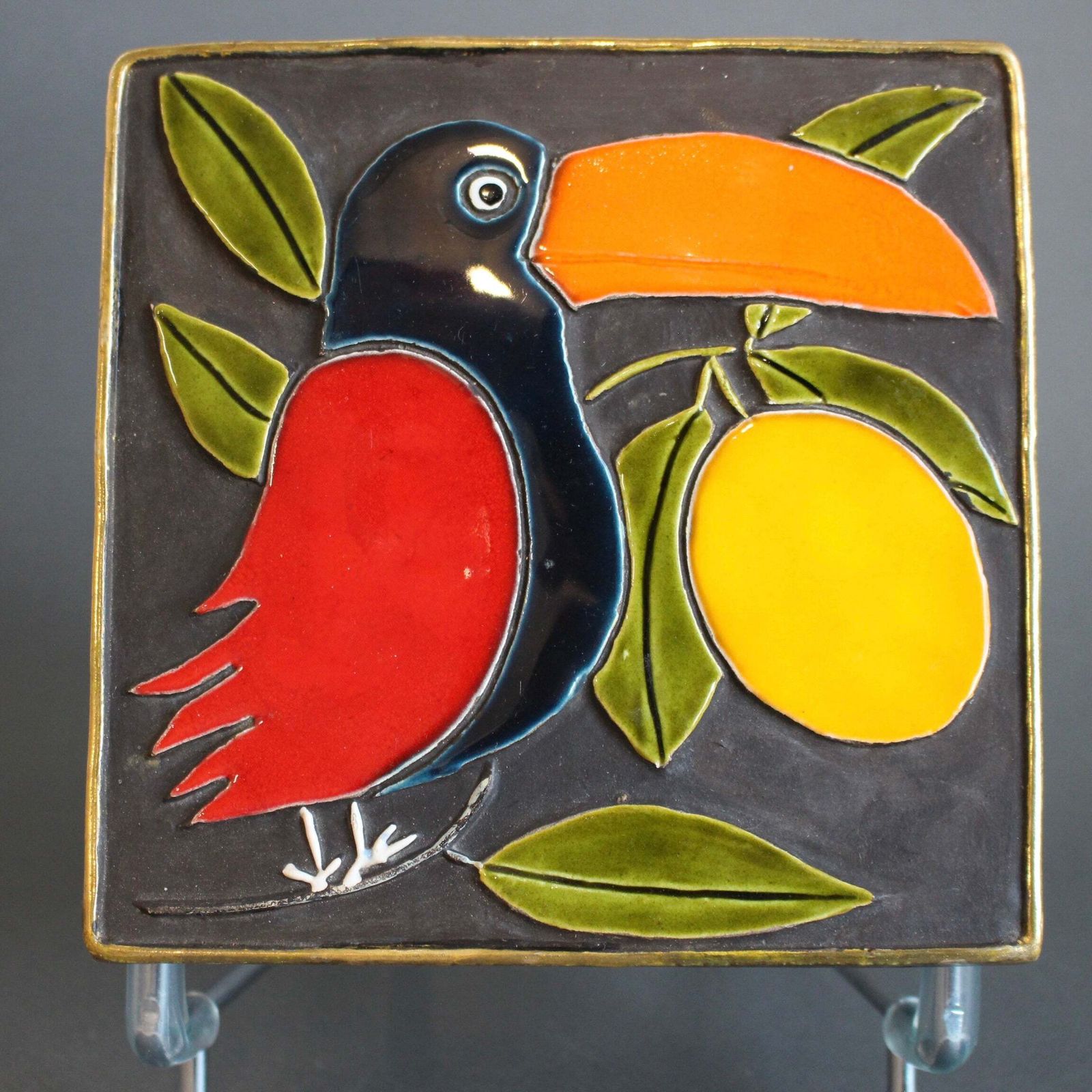 Vintage French Jewellery Box With Enamel Lid And Toucan Motif By Mithé Espelt (Circa 1960s) photo vintage