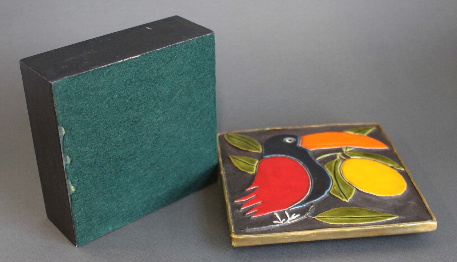 photo buy Vintage French Jewellery Box With Enamel Lid And Toucan Motif By Mithé Espelt (Circa 1960s)