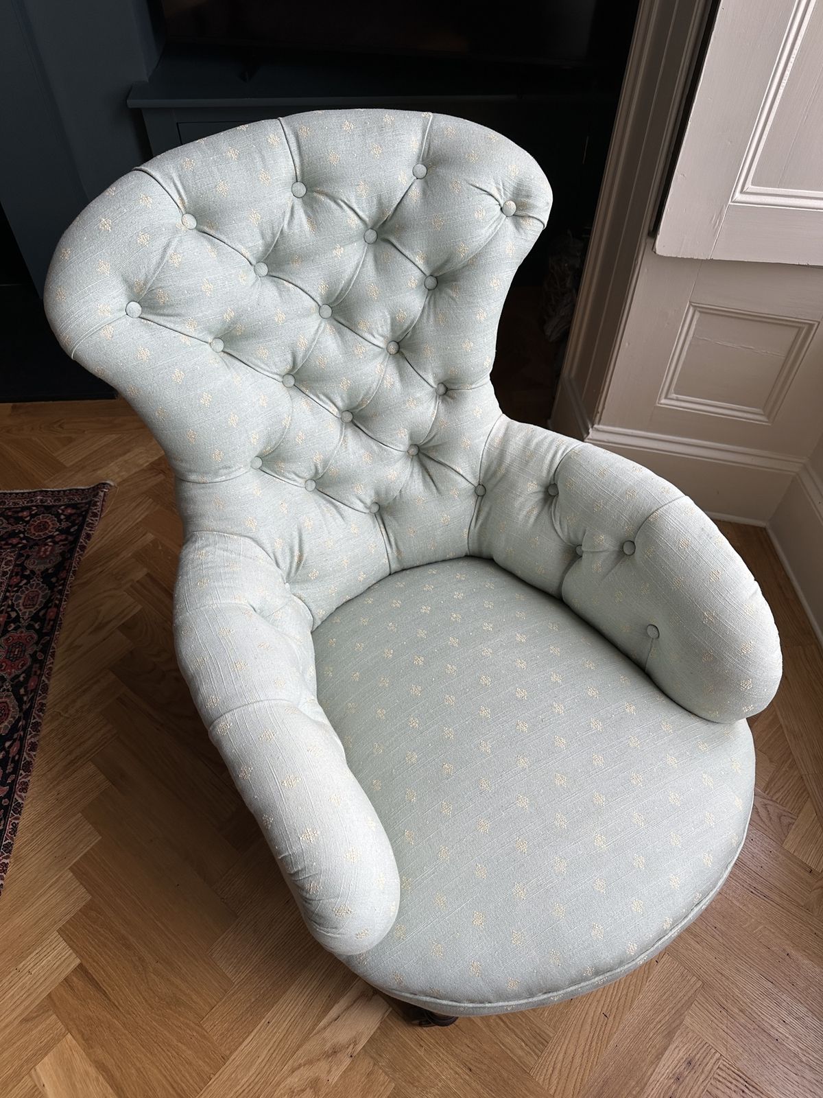 Small Iron Back Buttoned Armchair – Country House Chair C.1880 photo furniture