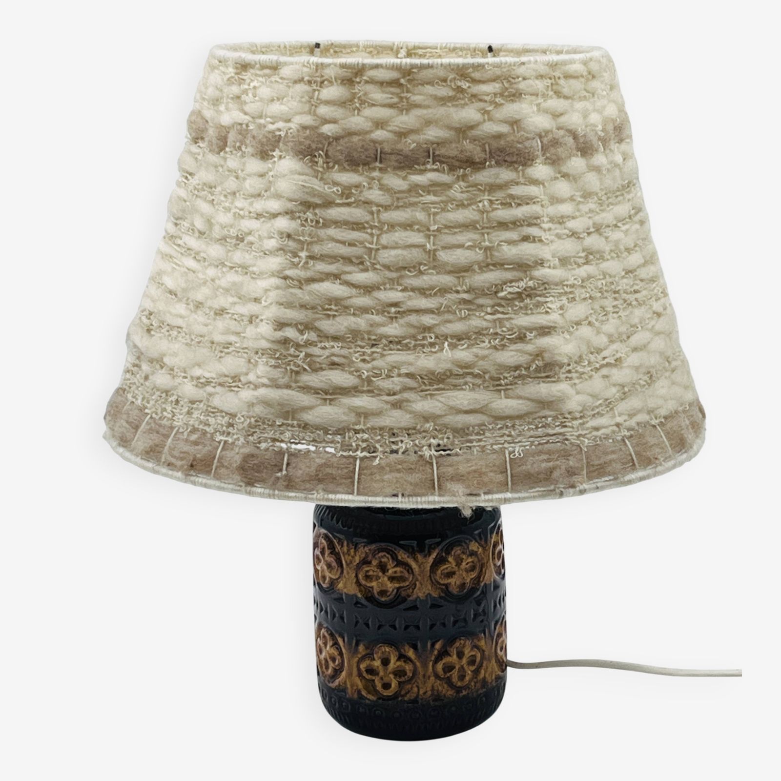 Vintage Keramieken Reliëflamp Met Wollen Lampenkap