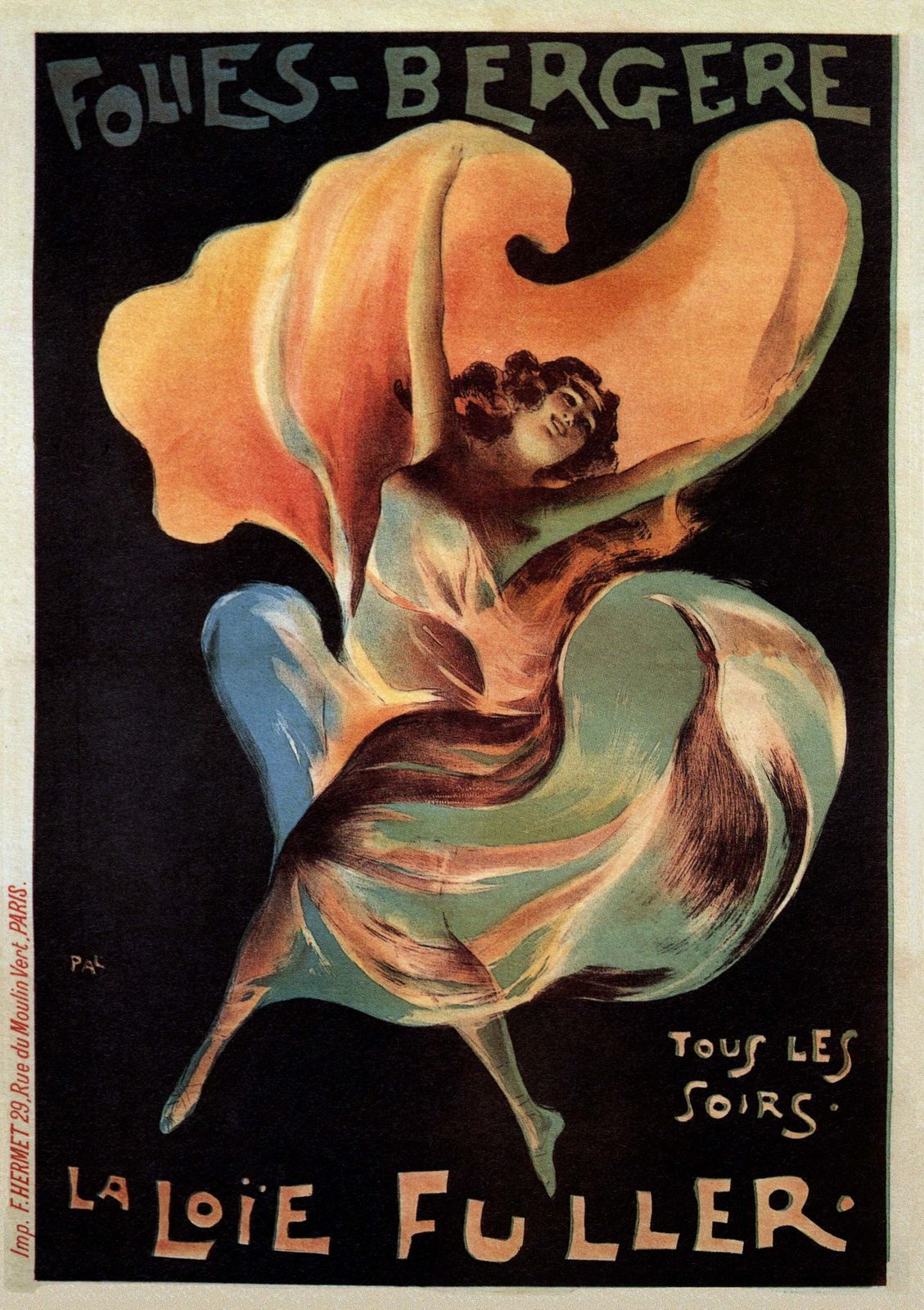 Vintage French Advertising Poster   La Loie Fuller Folies Bergere, 1897 Folies Bergere Salome C1897