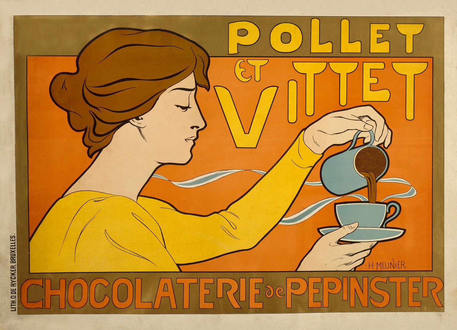 Vintage French Advertising Poster   Pollet Et Villet Chocolate By Henri Meunier C1896