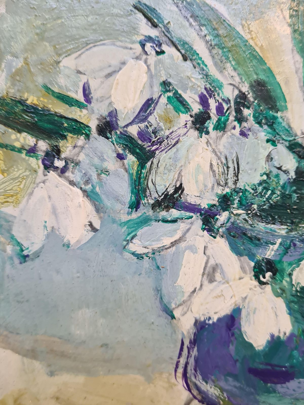 Snowdrops Still Life Painting, Oil On Board, Framed, 28.5x33 Cm photo Art