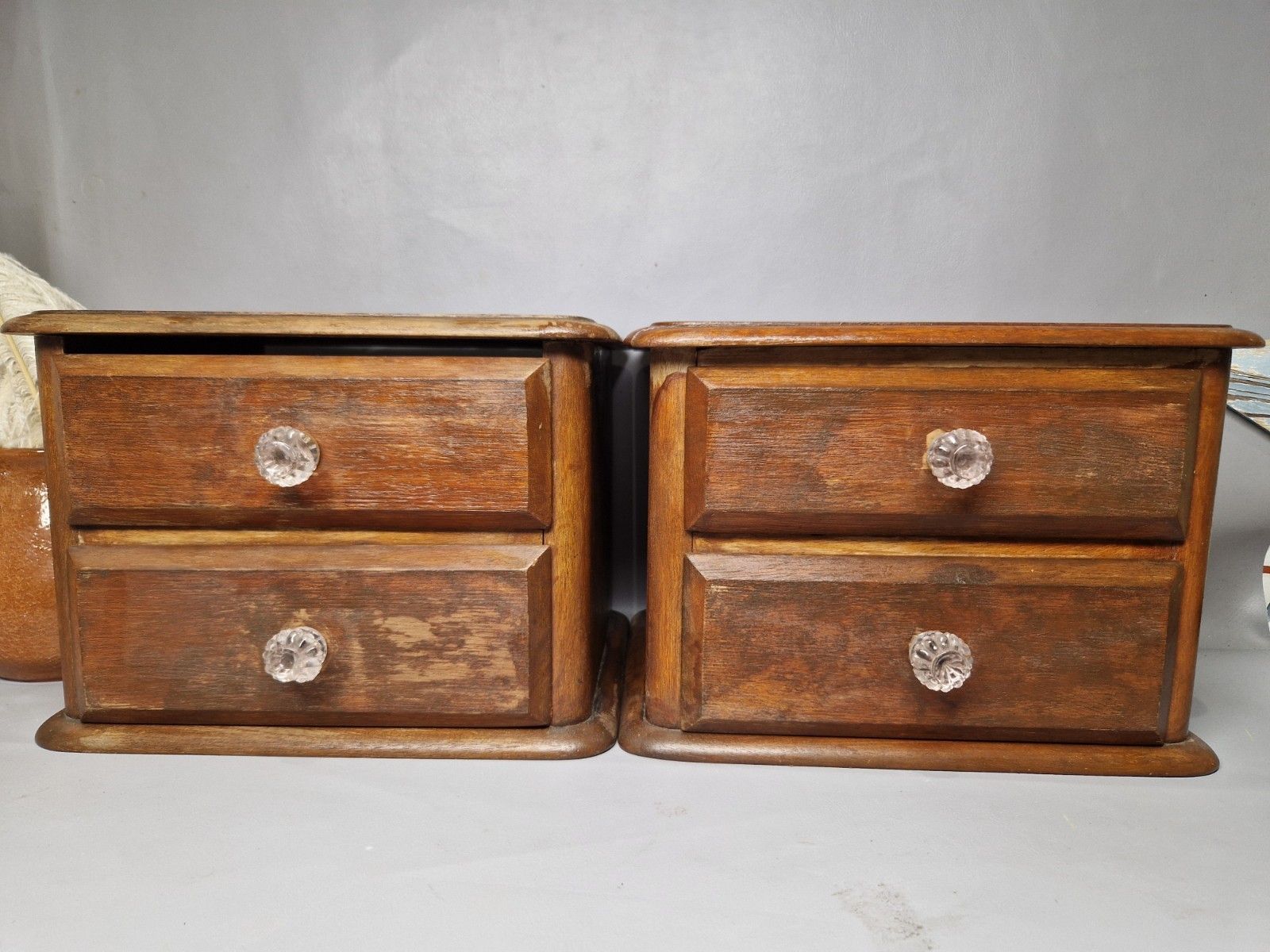 Antique Victorian Pair Of Apprentice Drawers Glass Knobs Collectors Table Top photo furniture