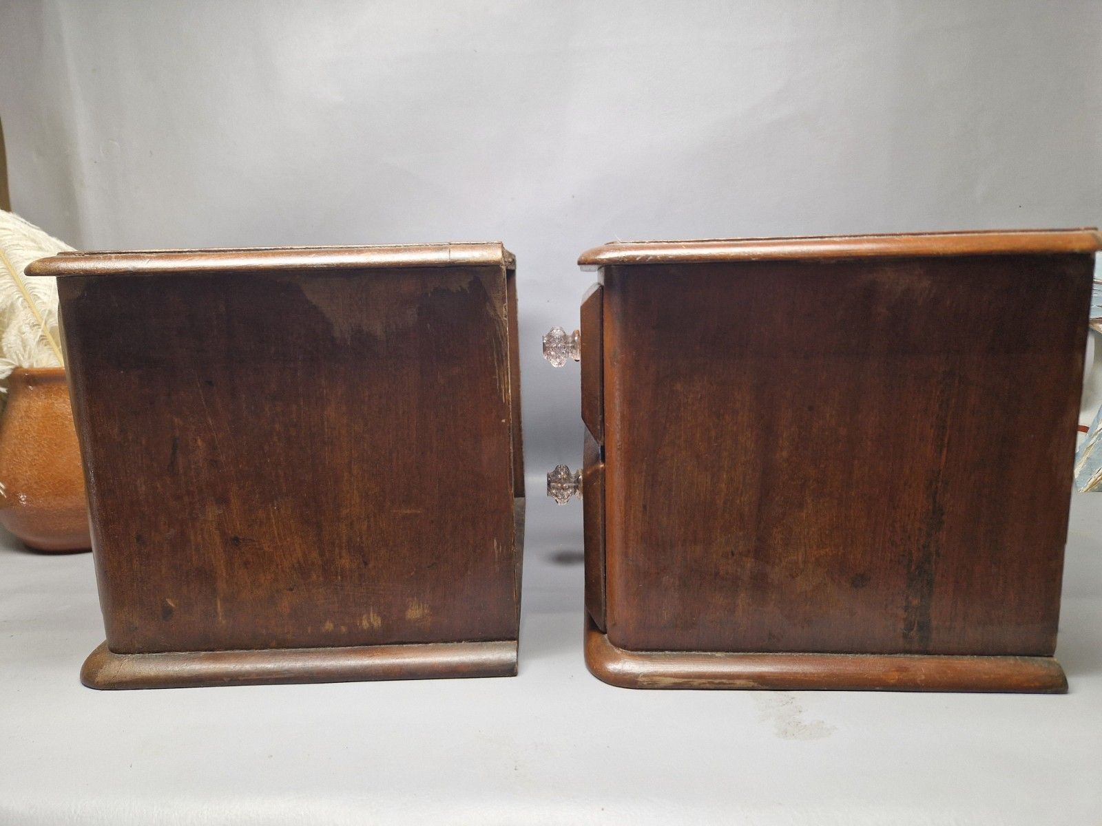 photo vinterior Antique Victorian Pair Of Apprentice Drawers Glass Knobs Collectors Table Top