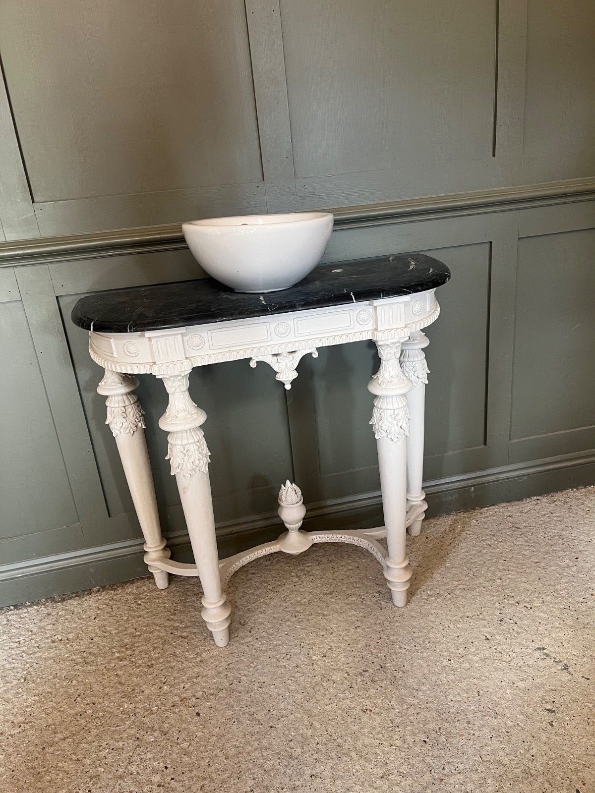 Vintage Table For Wash Basin French Style Carved Marble Top