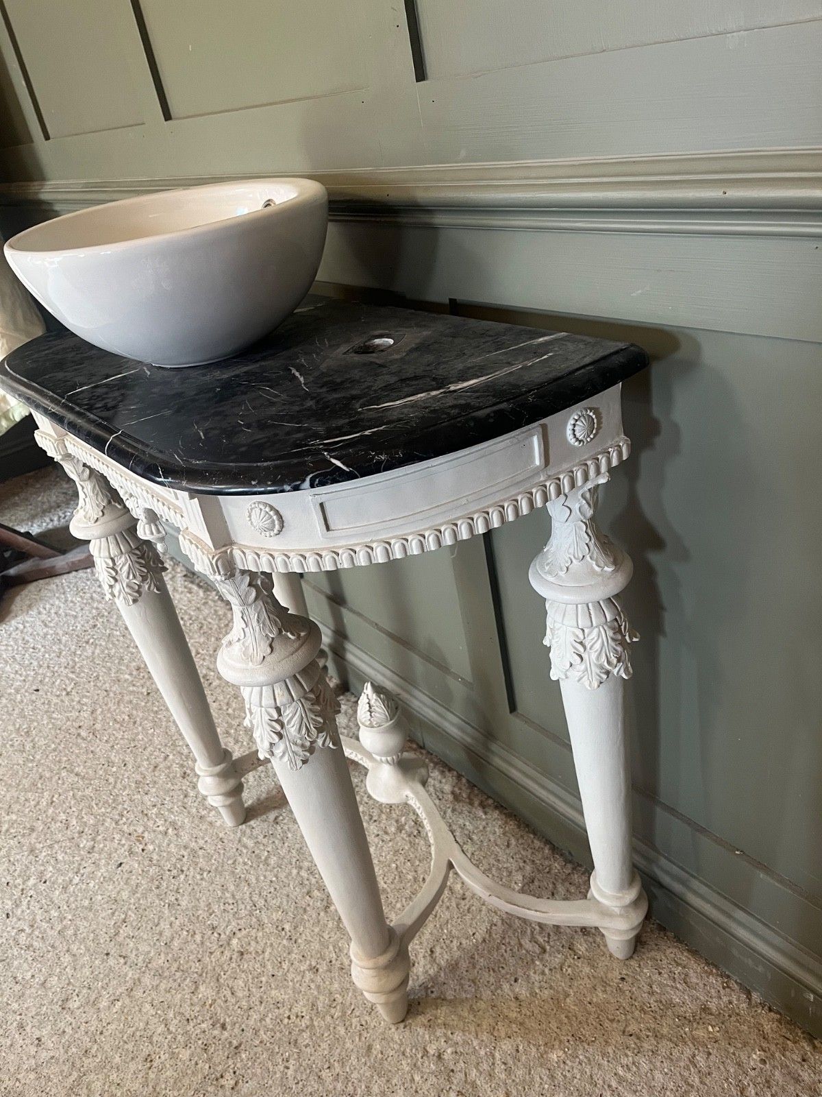 Vintage Table For Wash Basin French Style Carved Marble Top photo for sale