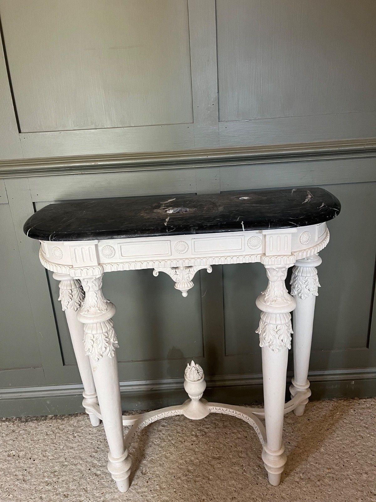 735.0 Vintage Table For Wash Basin French Style Carved Marble Top photo