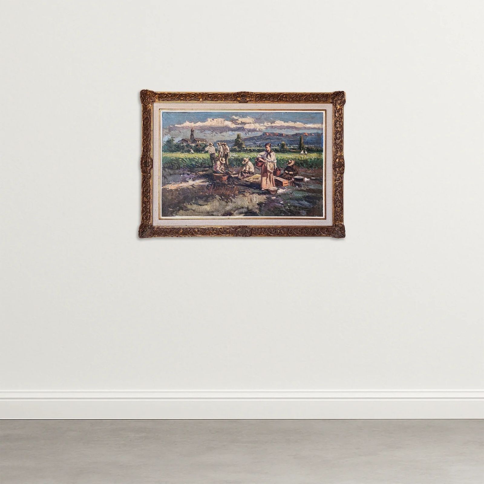 Harvesting The Crop – Groot Ingelijst Post Impressionistisch Olieverfschilderij photo furniture