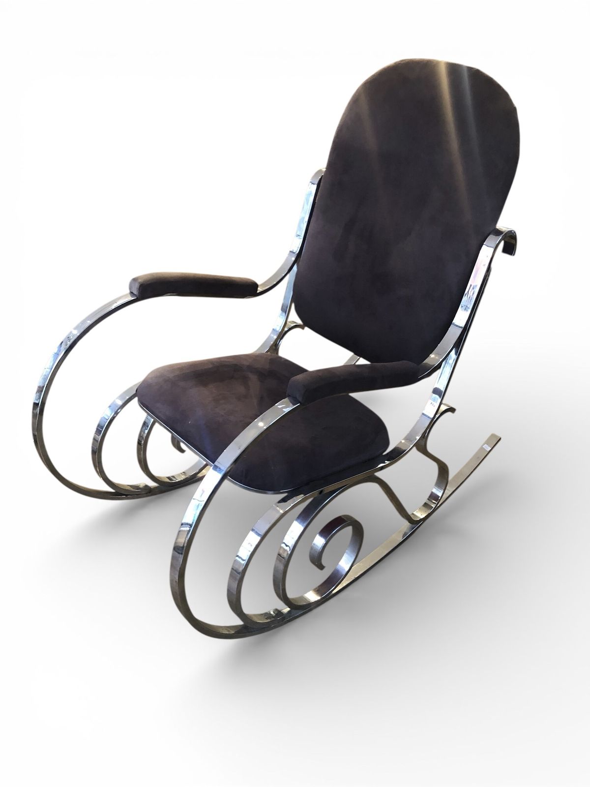 Maison Jansen Rocking Chair In Purple & Chrome