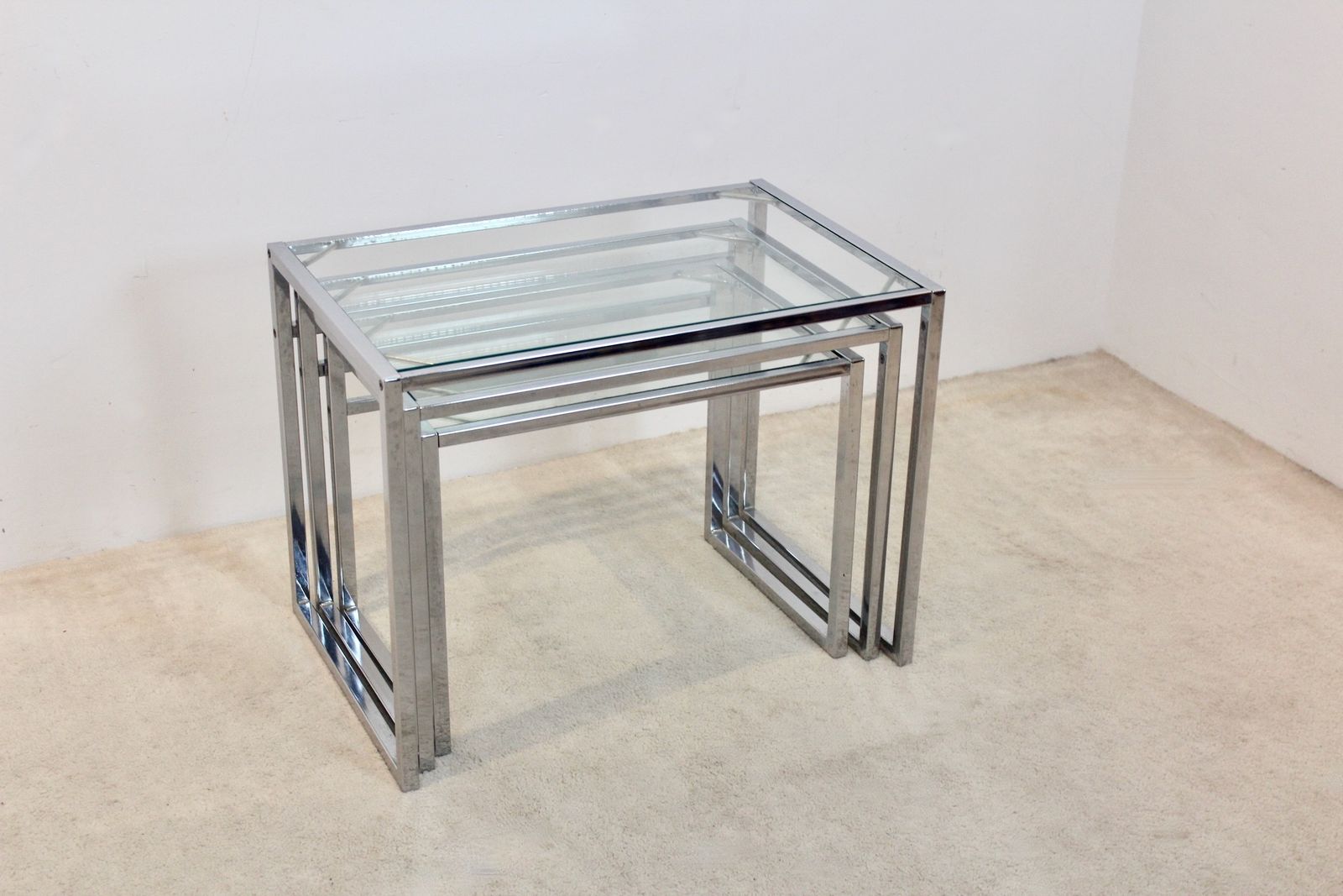 Early Ikea Of Sweden Nesting Tables — Chrome And Glass — Scandinavian Modern, 1960s photo Furniture