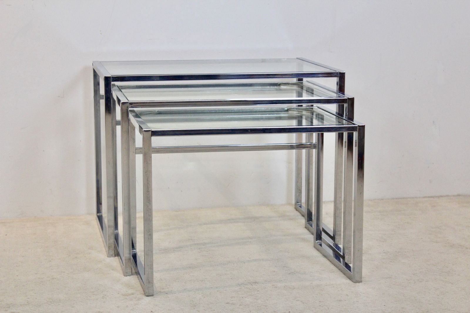 photo for sale Early Ikea Of Sweden Nesting Tables — Chrome And Glass — Scandinavian Modern, 1960s